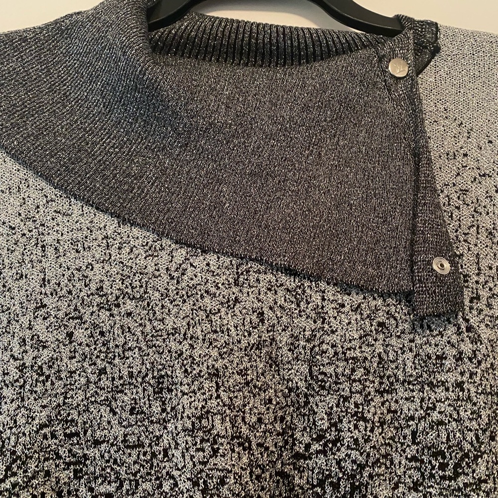 Adrienne Vittadini Charcoal and White Cowl Neck Sweater